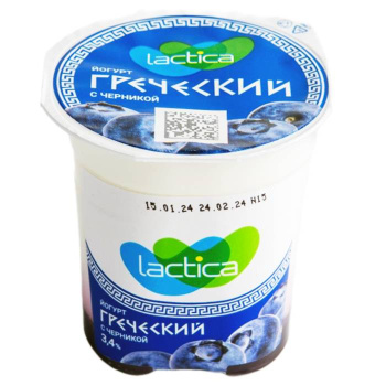 Йогурт двухслойный греческий Lactica с черникой 3,4% БЗМЖ, 120г 