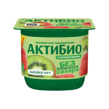 Йогурт АктиБио киви-клубника, без добавления сахара, 3% БЗМЖ, 130г