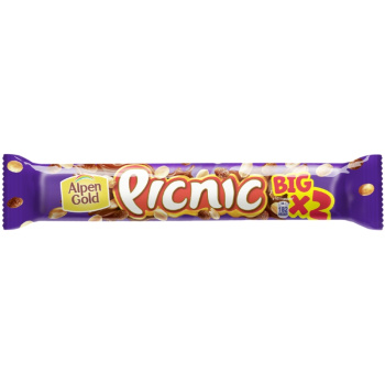 Шоколадный батончик Picnic арахис, изюм, мягкая карамель, вафли, воздушный рис, 76г