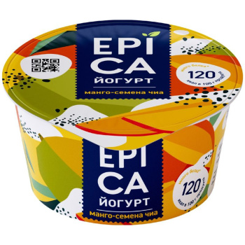 Йогурт Epica Манго-Семена Чиа 5% БЗМЖ, 130г
