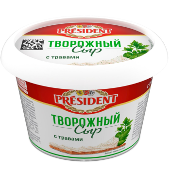 Сыр Президент творожный с травами БЗМЖ, 140г