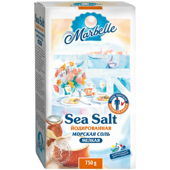 Соль йодированная Marbelle морская пищевая мелкая, 740г