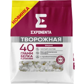 Продукт творожный EXPONENTA Вишня, с бифидобактериями ВВ-12, обезжиренный, БЗМЖ, 250г