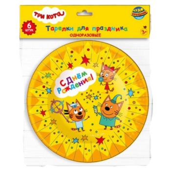 Тарелки бумажные ТРИ КОТА, 6шт 18см, ЧУДО ПРАЗДНИК