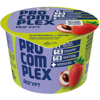 Йогурт безлактозный Pro-Complex Клубника-Личи 2% БЗМЖ, 130г