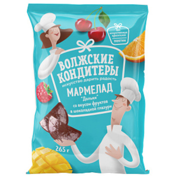 Мармелад Дольки со вкусом фруктов в шоколадной глазури Волжские кондитеры, 265г