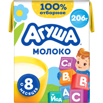 Молоко Агуша стерилизованное с 8 месяцев 2,5% БЗМЖ, 200мл