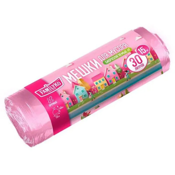 Мешки для мусора FamilyKo 15шт 14мкм розовые, 30л