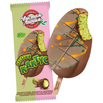 Эскимо Чистая Линия Пломбир Весёлый кактус Фисташковый БЗМЖ, 80г