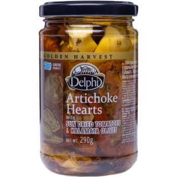 Артишоки Delphi с сушеными томатами и маслинами каламата, 290г