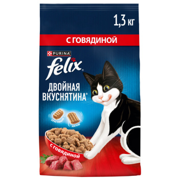 Сухой корм для взрослых кошек Мясное объедение с говядиной, 1300г