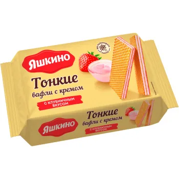 Вафли тонкие Яшкино с кремом с клубничным вкусом, 144г