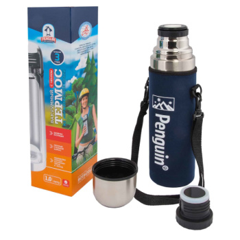 Термос с узким горлом с 2-пробками в чехле, 1л 