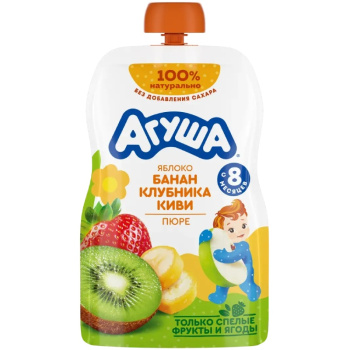 Пюре фруктовое Агуша Яблоко,банан,клубника,киви 90г