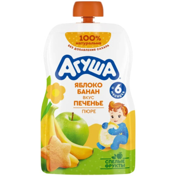 Пюре фруктовое Агуша яблоко-банан-печенье с 6 месяцев, 90г