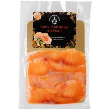 Форель радужная филе-нарезка слабо-солёная Костромская форель охлаждённая, 100г