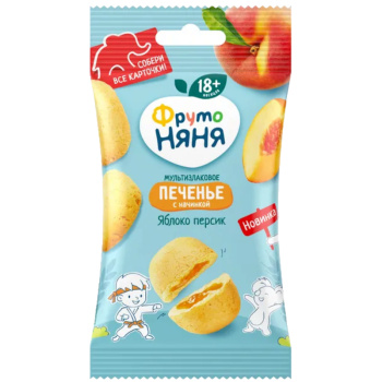 Печенье ФрутоНяня Мультизлаковое с витаминами, яблоко персик, 50г