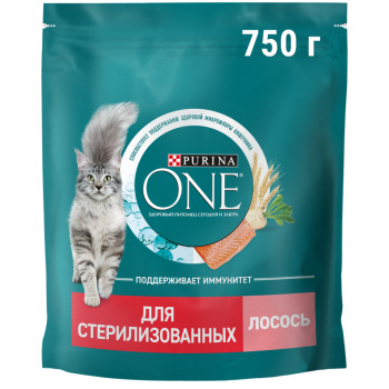 Корм Purina ONE для стерилизованных кошек с лососем и пшеницей сухой, 750г