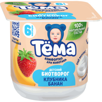 Биопродукт творожный Тема клубника-банан 4,2% БЗМЖ, 95г