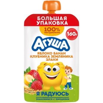 Пюре фрукт.-зерновое Яблоко,банан,клубник земляника,злаки 160г