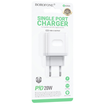 Сетевое зарядное устройство BOROFONE модель BA99A USB-C PD 20 W, белый 