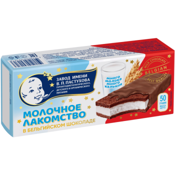 Десерт молочный ломтик В.П.Пастухов с шоколадным бисквитом в молочном шоколаде, 50г