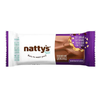 Батончик шоколадный Nattys &Go Crispy с арахисовой пастой, карамелью и изюмом, 45г