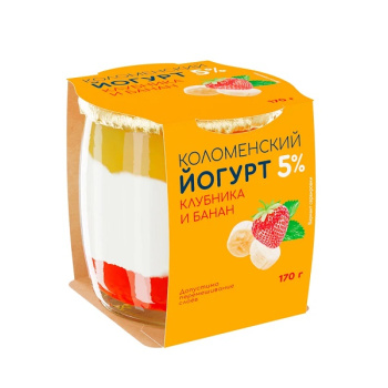 Йогурт Коломенский клубника-банан 5% БЗМЖ, 170г