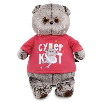 Мягкая игрушка Кот Басик в лонгсливе с принтом Супер Кот, 30см