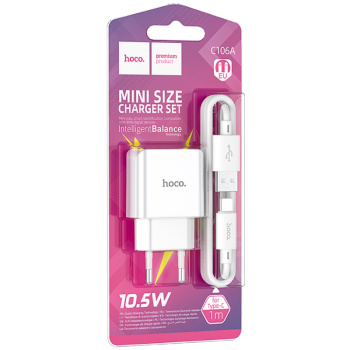 Сетевое зарядное устройство с кабелем hoco модель C106A USB-A 10.5Вт