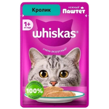 Влажный корм Whiskas для кошек паштет с кроликом, 75г