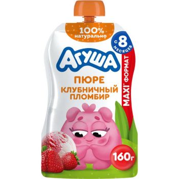 Пюре фруктово-молочное Агуша клубничный пломбир БЗМЖ, 160г