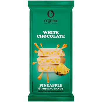 Шоколад белый O'Zera с ананасом и взрывной карамелью, 90г