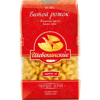Макароны Рожок витой №388, Шебекино, 450г