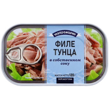 Тунец филе Ультрамарин в собственном соку, 120г
