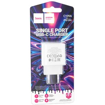 Сетевое зарядное устройство hoco модель C109A USB-С PD 20W, белый