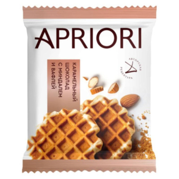 Шоколад Apriori белый карамельный с миндалём и вафельной крошкой, 45г