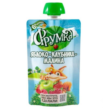 Пюре Фрумка Яблоко Клубника Малина для детей раннего возраста, 90г 