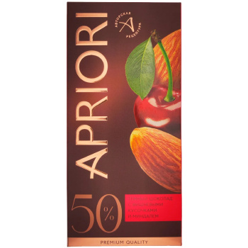 Шоколад Apriori тёмный с кусочками вишни и миндалём, 50г