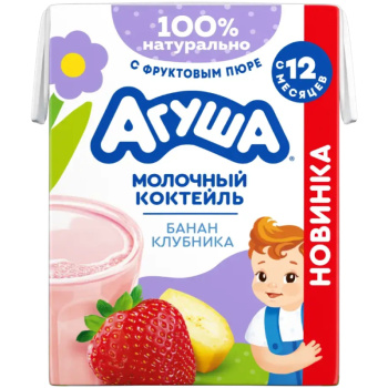 Коктейль Агуша молочный банан-клубника 2%, 190мл