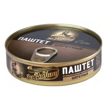 Паштет шпротный из кильки и салаки горячего копчения, За Родину, 170г