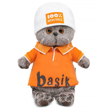 Мягкая игрушка Кот Басик в поло и шапке 100% антистресс, 22см
