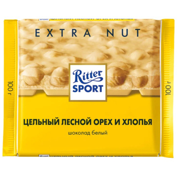 Шоколад Ritter Sport молочный, цельный лесной орех и хлопья, 100г