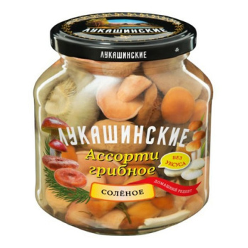 Грибы ассорти соленые Лукашинские, 340г 