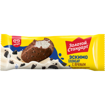 Эскимо Золотой Стандрт пломбир в глазури с печеньем