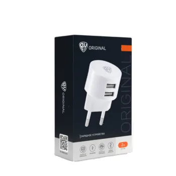 Сетевое зарядное устройство белое, 2xUSB BY, 2А