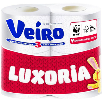 Туалетная бумага Veiro 3сл 4шт Люксория Aroma малина