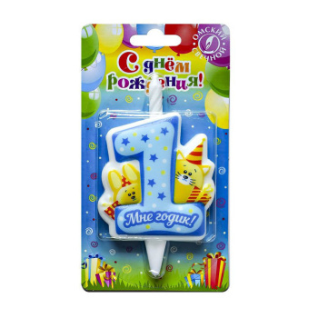 Свеча тортовая годик, с кроликом и котом