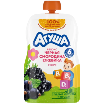 Пюре фрукт. Агуша Яблоко-черная смородина-ежевика