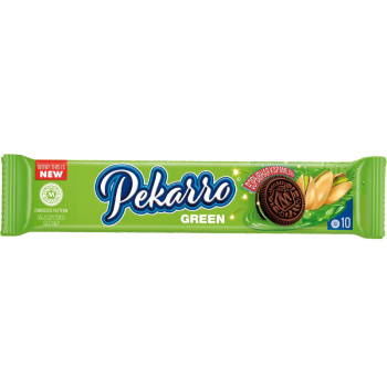 Печенье сэндвич сахарное Pekarro GREEN с какао, с фисташковой начинкой и взрывной карамелью, 95г